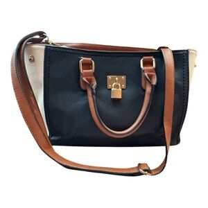 Call It Spring Colorblock Satchel Bag Black Tan Cream Crossbody